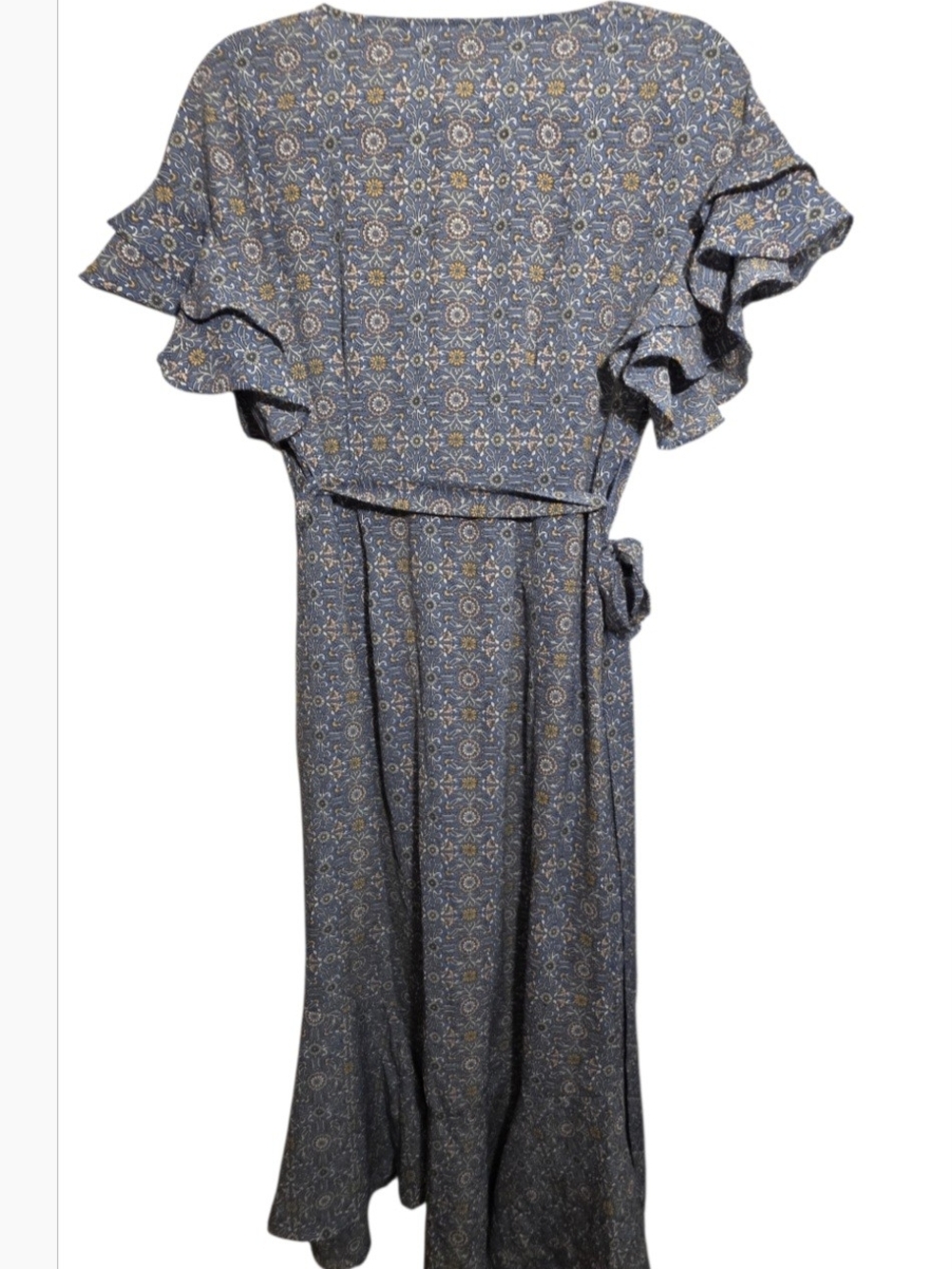 NWT Max Studio Blue Floral Faux Wrap Ruffle Midi Dress Size M - Picture 3 of 9